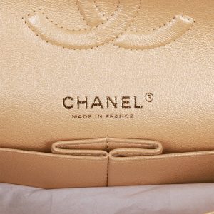 Medium Classic Double Flap Bag Beige Iridescent Caviar Light Gold Hardware