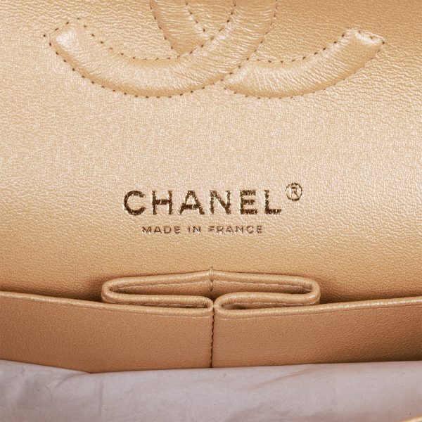 Medium Classic Double Flap Bag Beige Iridescent Caviar Light Gold Hardware