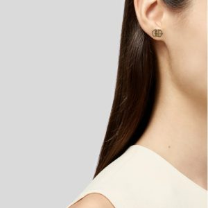 GUCCI 18K Running G Diamond Stud Earrings