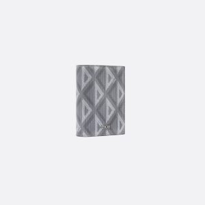 DIOR Vertical Bifold Card Holder Gray CD Diamond Canvas