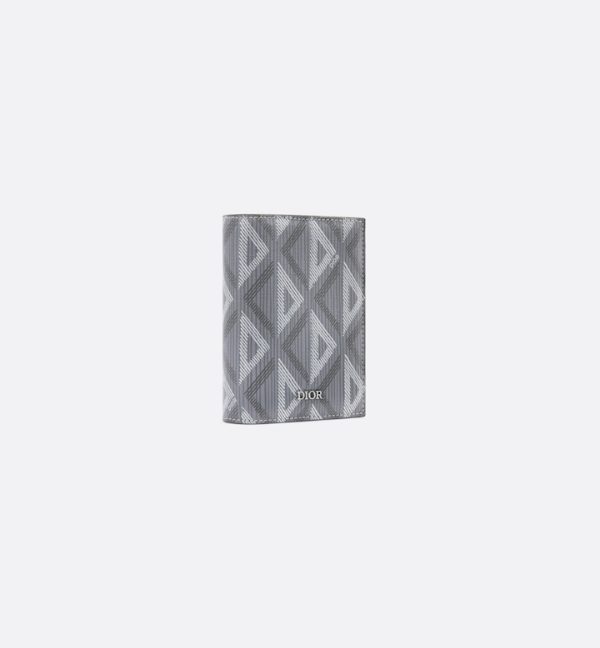 DIOR Vertical Bifold Card Holder Gray CD Diamond Canvas