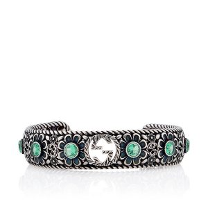 GUCCI Crystal Floral Interlocking Double G Cuff Bracelet (SHF-18496)