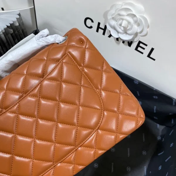 Chanel Large Classic Handbag Silver Hardware Brown For Women, Women's Handbags, Shoulder Bags 11.8in/30cm