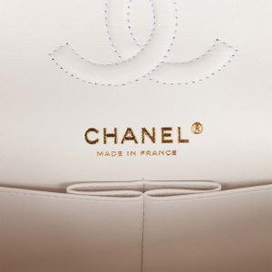 Small Classic Double Flap Bag White Caviar Light Gold Hardware