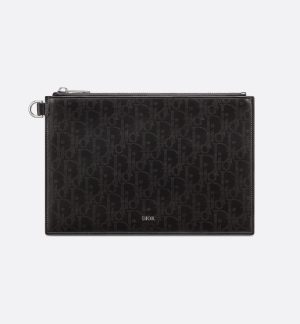 DIOR A5 Pouch Black Oblique Galaxy Leather