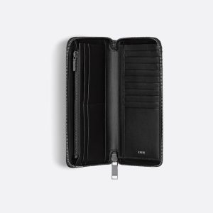 DIOR Vertical Long Zipped Wallet Beige and Black Oblique Jacquard