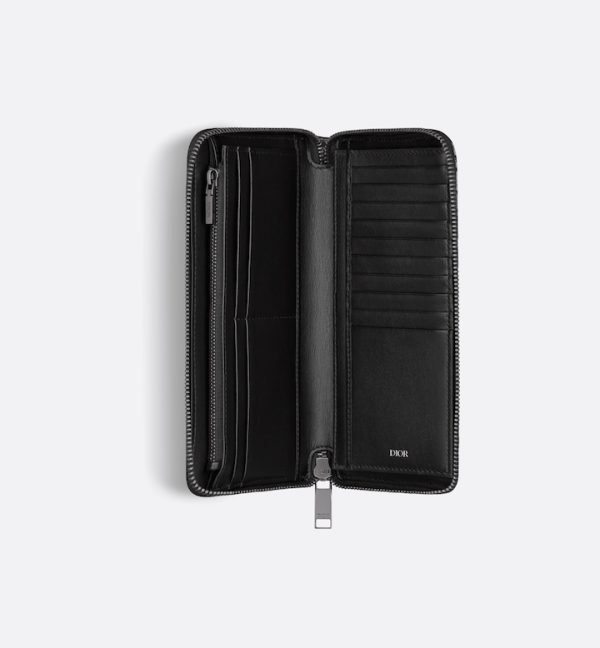 DIOR Vertical Long Zipped Wallet Beige and Black Oblique Jacquard