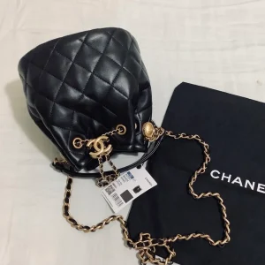 Chanel Classic Bucket Bag Gold Toned Hardware Black For Women 7.8in/20cm