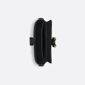 DIOR Mini Saddle Messenger Bag with Flap Black Oblique Jacquard and Black Grained Calfskin