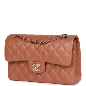 Small Classic Double Flap Bag Caramel Brown Lambskin Light Gold Hardware