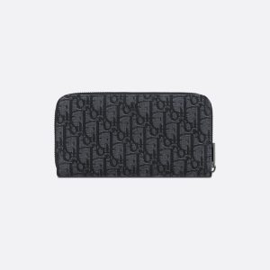 DIOR Zipped Long Wallet  Black Oblique Jacquard