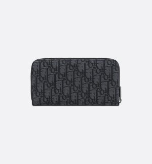 DIOR Zipped Long Wallet  Black Oblique Jacquard