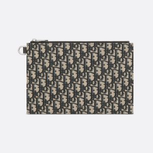 DIOR A5 Pouch Beige and Black Oblique Jacquard