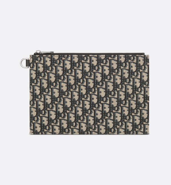 DIOR A5 Pouch Beige and Black Oblique Jacquard