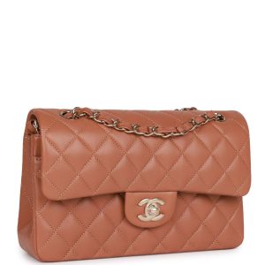 Small Classic Double Flap Bag Caramel Brown Lambskin Light Gold Hardware