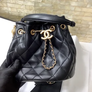 Chanel Classic Bucket Bag Gold Toned Hardware Black For Women 7.8in/20cm