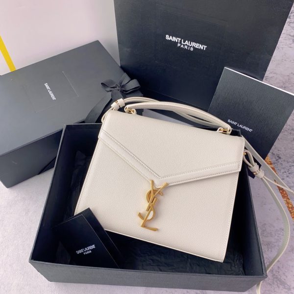 YSL Cassandra Medium Top Handle Bag in Grain Poudre Embossed Leather