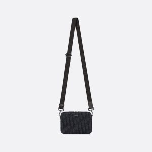 DIOR Zipped Pouch with Strap Black Oblique Jacquard