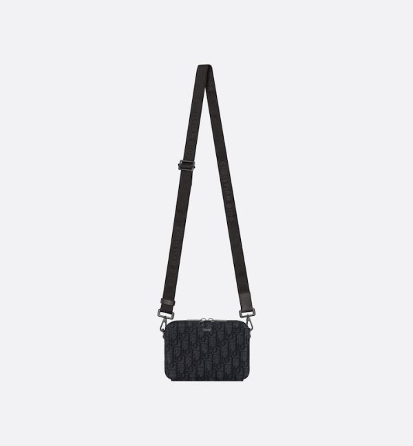 DIOR Zipped Pouch with Strap Black Oblique Jacquard