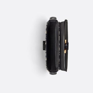 DIOR Mini Saddle Messenger Bag with Flap Beige and Black Oblique Jacquard with Black Grained Calfskin