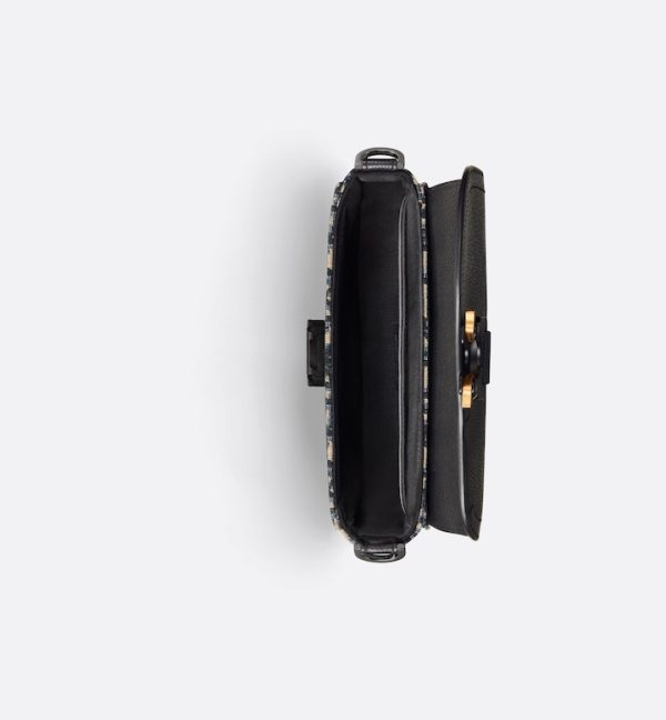 DIOR Mini Saddle Messenger Bag with Flap Beige and Black Oblique Jacquard with Black Grained Calfskin