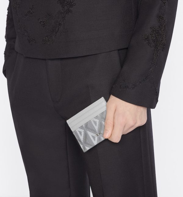 DIOR Card Holder Gray CD Diamond Canvas