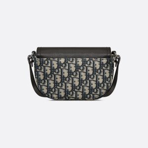 DIOR Mini Saddle Messenger Bag with Flap Beige and Black Oblique Jacquard with Black Grained Calfskin