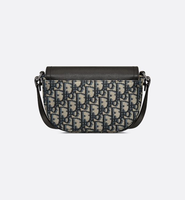 DIOR Mini Saddle Messenger Bag with Flap Beige and Black Oblique Jacquard with Black Grained Calfskin