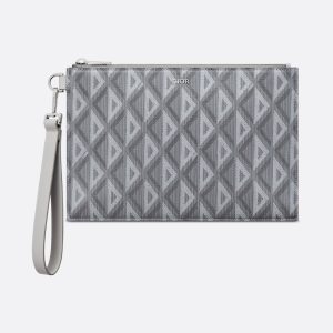 DIOR A5 Pouch Gray Diamond Canvas