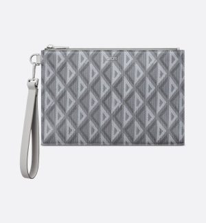 DIOR A5 Pouch Gray Diamond Canvas