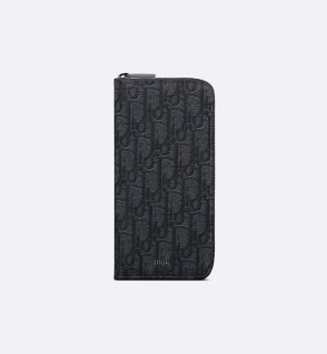 DIOR Vertical Long Zipped Wallet Black Oblique Jacquard