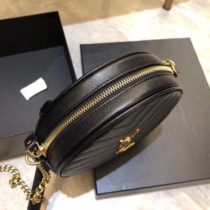 YSL Vinyle Round Camera BAG In Chevron Quilted Grain De Poudre Embossed Leather