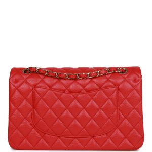 Medium Classic Double Flap Bag Red Caviar Light Gold Hardware
