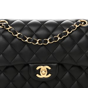 Lambskin Quilted Small Double Flap Black