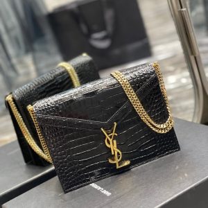 YSL Cassandra Medium Chain Bag In crocodile Embossed Shiny Leather