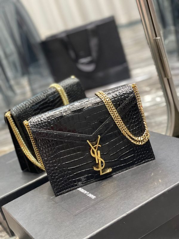 YSL Cassandra Medium Chain Bag In crocodile Embossed Shiny Leather