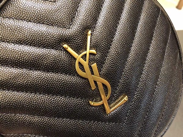 YSL Vinyle Round Camera BAG In Chevron Quilted Grain De Poudre Embossed Leather