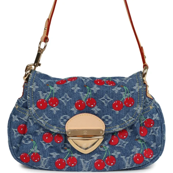 Louis Vuitton X Takashi Murakami Cherry Sunset Bag Denim Monogram Gold Hardware